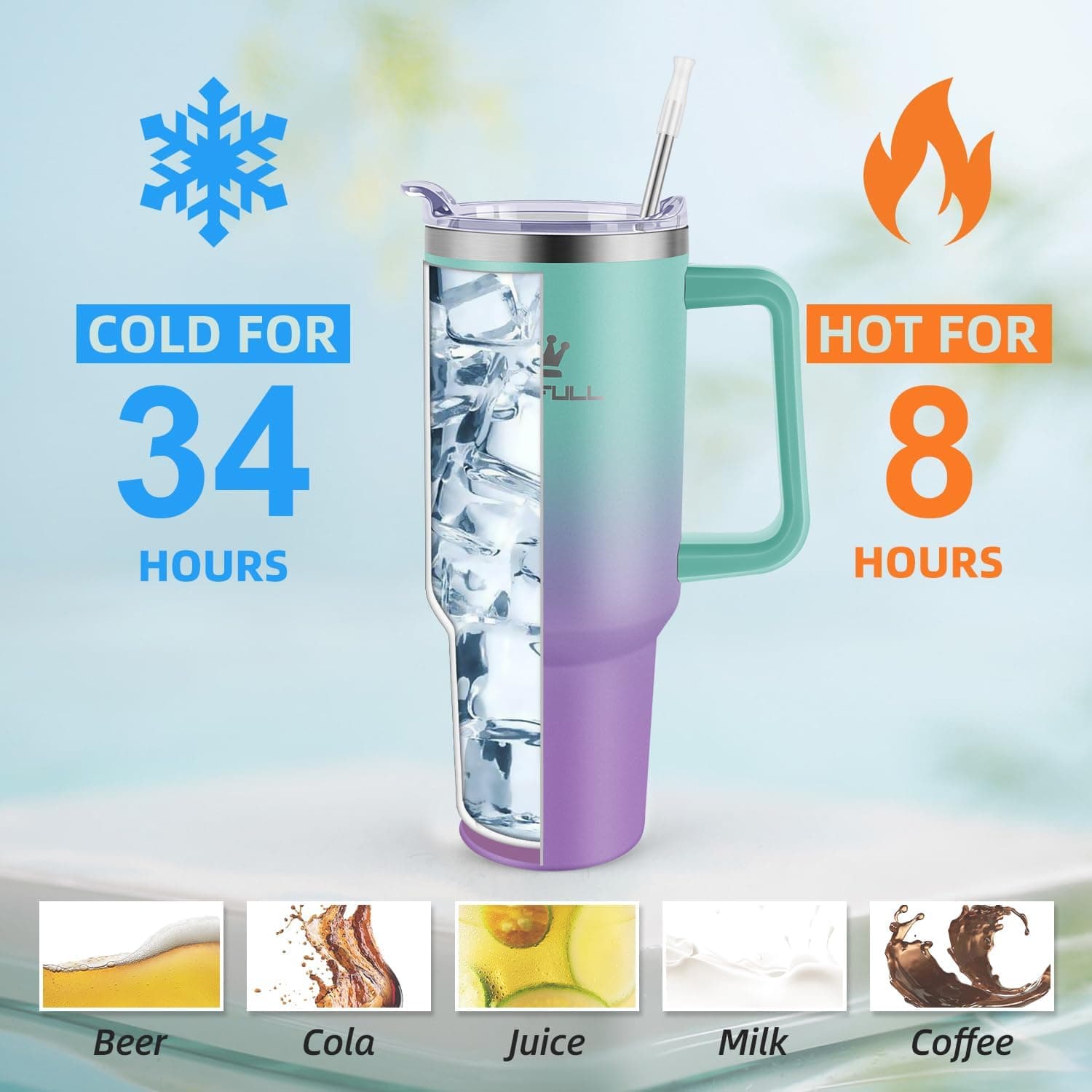 40 oz Tumbler with Handle and Straw Lid thumbnail 3